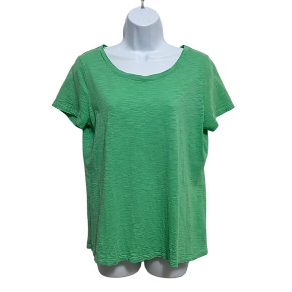 Talbots Green Slub Knit Button Back Cotton Modal Tee Size Medium - Picture 1 of 5